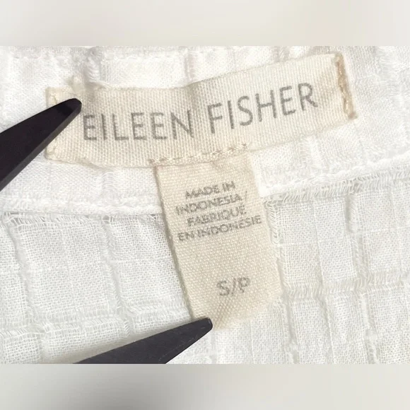 Eileen Fisher Organic Cotton Voile Box Mandarin Button Tunic in White sz S, $198